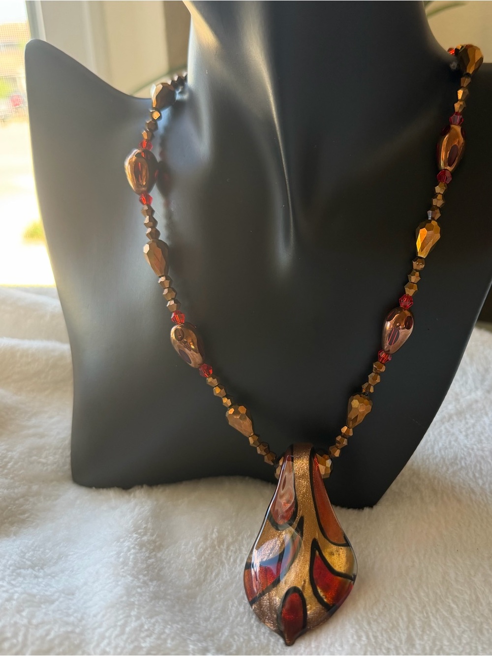 Artisan Amber Glass Pendant Necklace - Women Jewelry